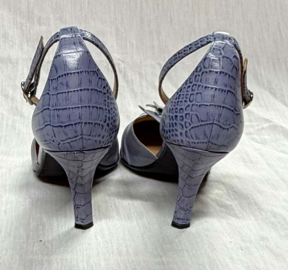 Franco Sarto Blue Lizard Embossed Floral Ankle Strap D'Orsay Pumps - Picture 4 of 9